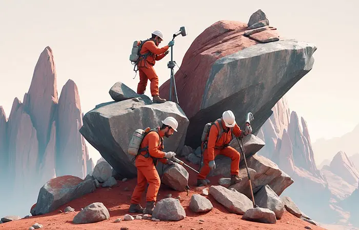 Archaeologists Team on Mountain 3D Illustration image